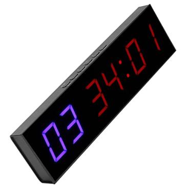 Imagem de WALFRONT Temporizador de Ginástica, Temporizador de Treino LED de 6 Funções Com Controle Remoto Sem Fio, para Treinamento de Intervalo, Contagem Regressiva, Cronômetro, Cronometragem (plugue da ue)