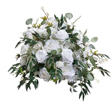 Imagem de LMJYU Bolas de flores de casamento para centros de mesa brancas falsas bolas de rosas para mesas de centro de mesa - Arranjos de rosas artificiais para festa, aniversário, casa 40 cm