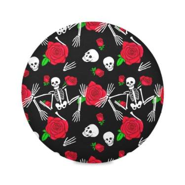 Imagem de Wassud Jogo americano esqueletos com mãos estendidas tapetes de mesa redondos para cozinha e jantar tapetes laváveis resistentes ao calor decoração de mesa 39 cm