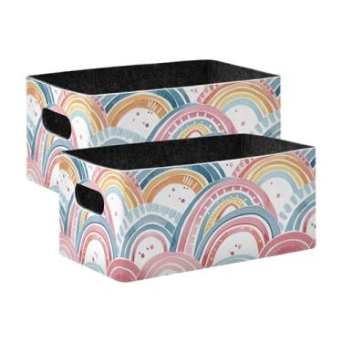 Imagem de xigua Conjunto de 2 caixas de armazenamento de arco-íris de desenho animado, cubo de armazenamento dobrável, organizador de cestas de armazenamento para brinquedos, livros, prateleiras, armário