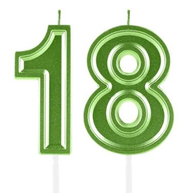 Imagem de Velas de aniversário de 18 anos, numerais verdes, decoração de topo de bolo, meninas, meninos, tema de aniversário, festa de casamento, aniversário de casamento, suprimentos para celebração