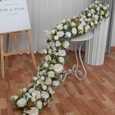 Imagem de YYBOES Flores artificiais guirlanda de eucalipto rosas flor videira Groenery guirlanda planta pendurada para festa de casamento arranjo de arco interior exterior decoração de parede H