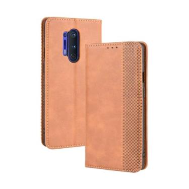 Imagem de Capa flip de couro para Oneplus 8 Pro,Flip magnético retro,Caso de telefone de couro PU,Design de carteira com 3 slots de cartão e 1 clipe de dinheiro -Brown