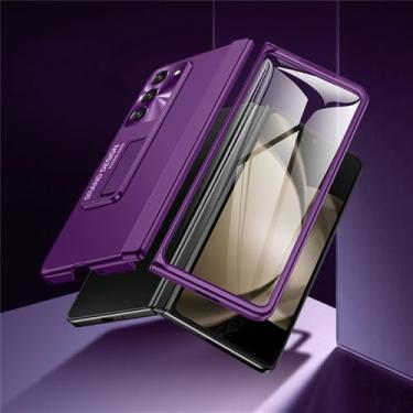 Imagem de XLCZMYL Capa para Samsung Galaxy Z Fold 5 de corpo inteiro com proteção de dobradiça fina à prova de choque rígida para PC com protetor de tela de suporte, roxa, para Samsung Fold 5