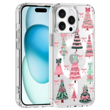 Imagem de JOYLAND Capa magnética para iPhone 16 Pro Max, capa de padrão de árvore de Natal compatível com MagSafe, capa de telefone transparente, capa protetora de TPU macio antiamarelamento, capa protetora à