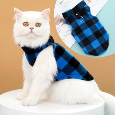 Imagem de Casaco de inverno para cães, jaqueta xadrez quente de lã, impermeável, à prova de vento, roupas de clima frio para cães pequenos e médios, azul P