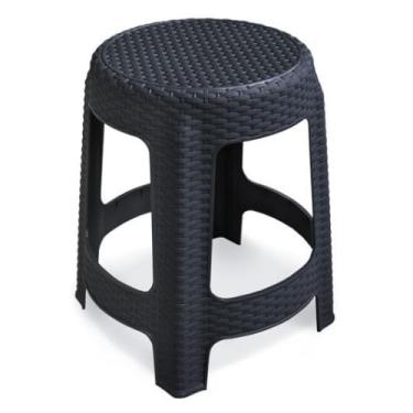 Imagem de Banqueta Rattan Preta Resistente - Para Área Externa, Varanda, Quintal e Uso Interno, Decoração Moderna e Leve