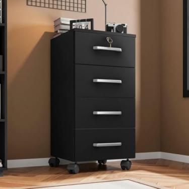 Imagem de Cômoda com gavetas, feita de MDF(fibra de média densidade, com fechos(Preto)