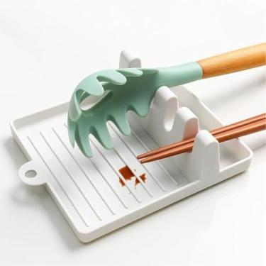 Imagem de Descanso de Colher e Tampa de Panela com Suporte para Talheres Organizador Multifuncional de Cozinha com Bandeja Coletora Apoio de Plástico (Cores Sortidas)