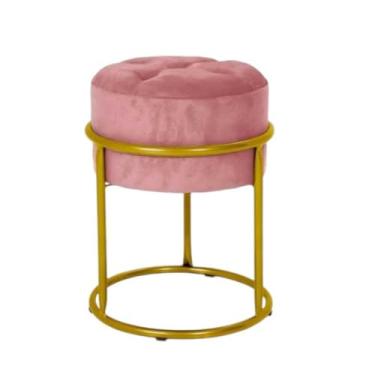 Imagem de Puff Banqueta de Ferro com Argola - Decoração para Quarto, Sala, Penteadeira e Ambientes Modernos puff redondo para Quarto, Sala e Penteadeira em Ambientes Modernos(DOURADO E ROSE)
