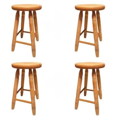 Imagem de Kit 4 Bancos Médio em madeira maciça 50cm Altura - Banco tamborete banqueta para Mesa de Jantar, Cozinha, Bar e Varanda(4 Bancos M)