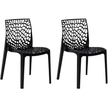 Imagem de Kit 2 Cadeiras Gruvyer Preta Design Coral Feita em PP Empilhável Restaurante Hotel Recepção