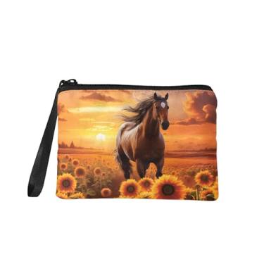Imagem de Horse Sunflower Print Slim Soft Wallet Women Comfortable Make Up Bag Trendy Storage Bag Simple Wallet with Wristlet Coin Holders