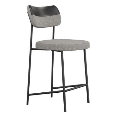 Imagem de Banqueta Média Cozinha Lila Com Encosto Couríssimo Preto Linho Cinza - Desk Design