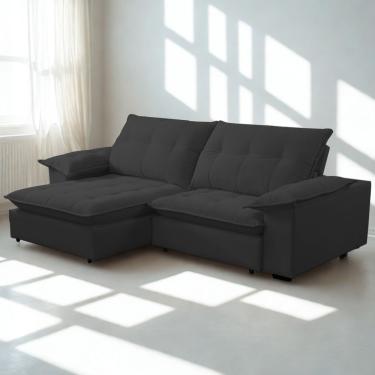 Imagem de Sofá Retrátil E Reclinável Veludo 2,20m Lisboa - Conforto Premium E Design Elegante | Lansof Brasil Cores Grafite