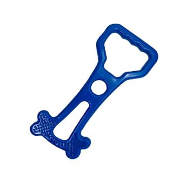 Imagem de Mordedor Puxador para Cães, Borracha Azul, Tamanho G, 23cm x 10cm, Brinquedo Interativo com Massageador de Gengiva