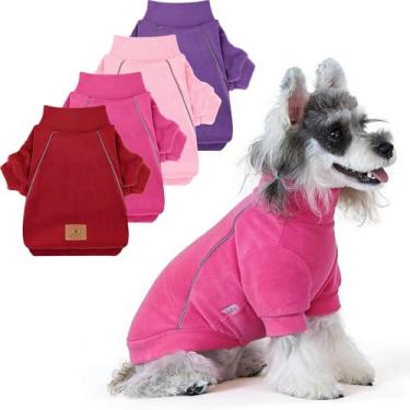 Imagem de XPUDAC Pacote com 4 suéteres de lã para cães, roupas de inverno para cães pequenos, médios, meninos, meninas, roupas de Natal, roxo, rosa claro, rosa choque, vermelho, M