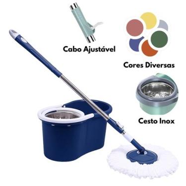 Imagem de Mop Giratório com Cesto Inox Esfregão Multiuso Refil Microfibra Lava L