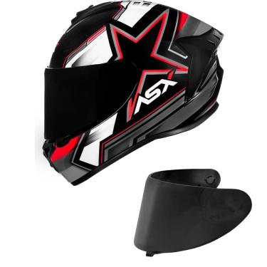 Imagem de Capacete ASX Draken Pilot Preto Cinza e Vermelho Fosco Mais Viseira Fumê