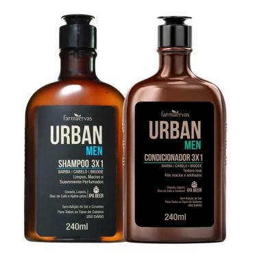 Imagem de Kit Shampoo E Condicionador 3 Em 1 Barba Cabelo E Bigode Masculino 240ml Urban Men