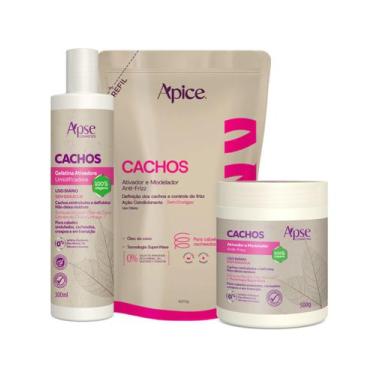 Imagem de Kit Gelatina 300ml, Ativador e Refil Ativador 500ml cachos Apice
