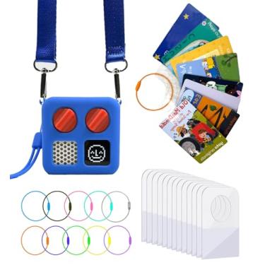 Imagem de Capa de silicone para Yoto Mini e porta-cartões para Yoto Cards, jaqueta protetora de silicone Adventure com alça de ombro, 200 abas 10 laços, bolsa de viagem infantil, acessórios Yoto, azul