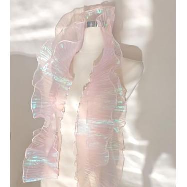 Imagem de KUYLENT 5 metros de organza retrô plissado chiffon acabamento plissado tecido renda para costura bolsa vestido fantasia decoração bolo flor (rosa gelo)