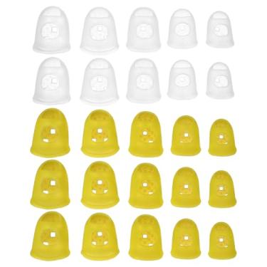 Imagem de PATIKIL Pontas de dedo de borracha, 5 tamanhos, 40 peças, protetor de dedo de guitarra de silicone, acessórios de tricô para costura manual de papel, contagem de dinheiro, semitransparente/amarelo