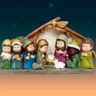 Imagem de Presépio Divertido Em Resina Nascimento Jesus Natal 18x20cm