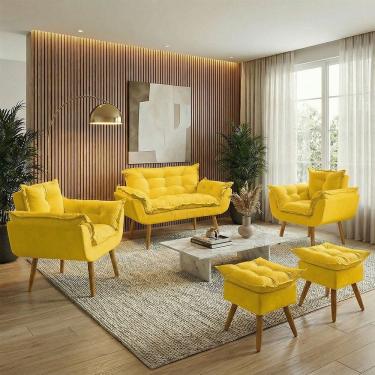 Imagem de Kit Namoradeira 2 Poltronas e 2 Puffs Confortável Para Sala Recepção Manicure Consultório Alice Suede