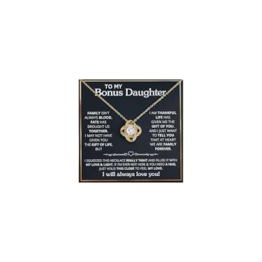 Imagem de DIOWUS Colar To My Bonus Daughter, colares com pingente de nó de amor de zircônia cúbica infinito com cartão emocionante de Natal, aniversário, joias presentes do padrasto e madrasta, Large, Cobre