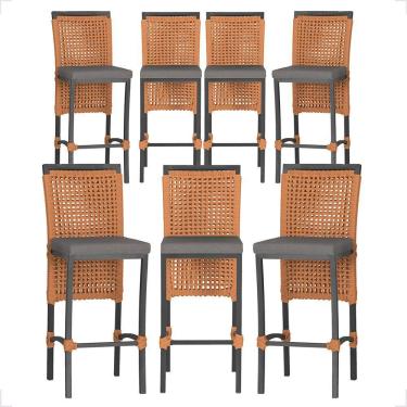 Imagem de 7 Banquetas Em Alumínio Roma Preta Corda Náutica Tecido 11 Terra Cota