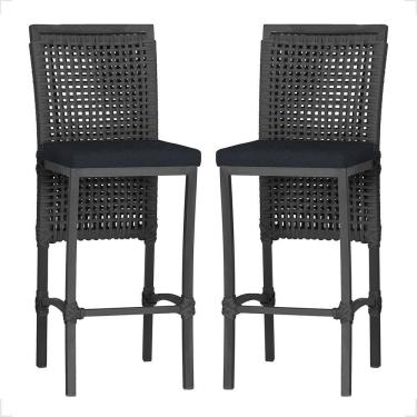 Imagem de 2 Banqueta Em Alumínio Roma Preta Corda Náutica Tecido 12 Preta