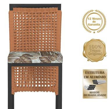 Imagem de 3 Banqueta Em Alumínio Roma Preta Corda Náutica Tecido 6 Terra Cota