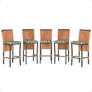 Imagem de 5 Banqueta Em Alumínio Roma Preta Corda Náutica Tecido 5 Terra Cota