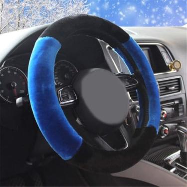 Imagem de Mayco Bell Capa para volante de carro de pelúcia de inverno fofa para 95% estilo de carro, 38 cm preto e azul