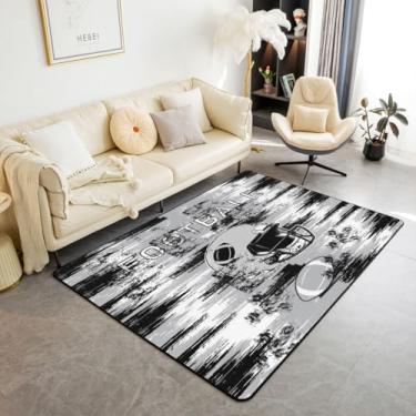 Imagem de Feelyou Tapete de futebol 12 x 18 cm para quarto, Las Vegas, sala de estar, macio, antiderrapante, futebol, decoração de cidade, tapete de rúgbi, esportes, interior, preto, cinza, para casa, sala de