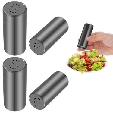 Imagem de Conjunto de 4 saleiros e pimenteiros de aço inoxidável, potes de tempero preto, dispensador de temperos, saleiro
