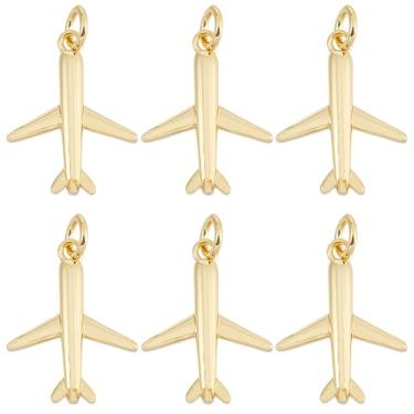 Imagem de SUNNYCLUE 1 caixa 10 peças de pingentes de avião banhado a ouro 18 K real com pingentes de avião de metal com anéis de salto, pingentes de aviões aéreos para fazer joias, pulseiras, brincos, colares