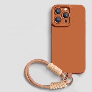 Imagem de Capa de silicone líquido para iPhone 16E 14 15 16 Plus 12 11 13 Pro Max Mini X XR XS MAX, alça de pulso e cordão, capa macia, marrom, para iPhone 13 Pro