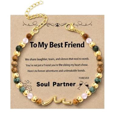 Imagem de QILMILY Pulseiras de onda para mulheres – Pulseiras banhadas a ouro 14 quilates/contas de prata para mulheres, presentes de aniversário de Natal, joias modernas, presentes personalizados para amigos