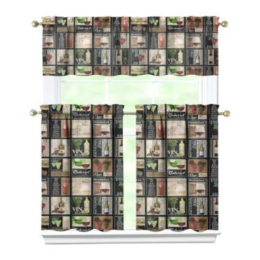 Imagem de Tapesb Conjunto de 3 peças de cortina de cozinha de vinho engraçado cortinas de janela pequenas sobre a pia essenciais para decoração de cozinha, quarto, lavanderia, 69,8 x 91,4 cm