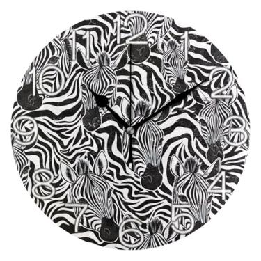 Imagem de GAIGEO Relógio de parede analógico listrado preto branco zebra decorativo quarto cozinha relógio divertido alimentado por bateria, decoração de parede de casa de fazenda moderna, 25 cm, ponteiros