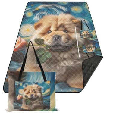 Imagem de TSENQUE Tapete de praia para cachorro estrelado noite chow chow livre de areia, impermeável, floral, acampamento, ao ar livre, cobertor de piquenique, fofo, 203 x 152 cm