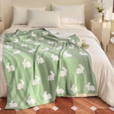 Imagem de Cobertor de cama ultramacio aconchegante feliz coelhos de Páscoa primavera cobertor macio de microfibra xadrez cobertor leve de ambos os lados cobertor para sofá cama... (verde coelho, 127 x 152 cm)