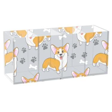 Imagem de TSENQUE Porta-lápis colorido personalizado para mesa, fofo, cachorros, corgi, cinza, suporte de pincel de maquiagem, acrílico