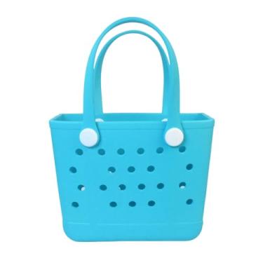 Imagem de Uwooq Bolsa pequena de praia, mini bolsa de borracha portátil para mulheres, 28 x 21,6 cm x 11,4 cm, à prova d'água, linda bolsa de praia para esportes, Pequeno-água azul, Linda bolsa de praia