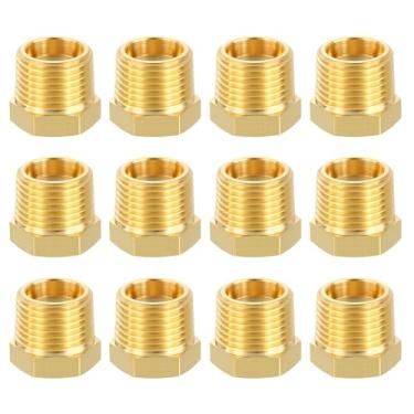 Imagem de METALLIXITY 4 peças de encaixe de tubulação de latão, 3/20.3 cm NPT macho x 1/20.3 cm NPT FeMale adaptador de extensão hexagonal de latão para bico de banheira/chuveiro