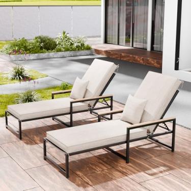 Imagem de Almofadas para espreguiçadeiras ao ar livre, à prova d'água e resistentes ao desbotamento e à prova de desbotamento, almofadas de espreguiçadeira com capa removível, almofada de espreguiçadeira com