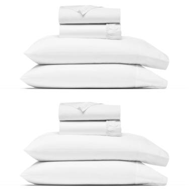 Imagem de THREAD SPREAD Conjunto de lençóis casal 100% algodão egípcio pacote com 2 lençóis de alta contagem de fios, (branco), bolso profundo de 40,6 cm, lençóis de cama ultra luxuosos de cetim refrescante